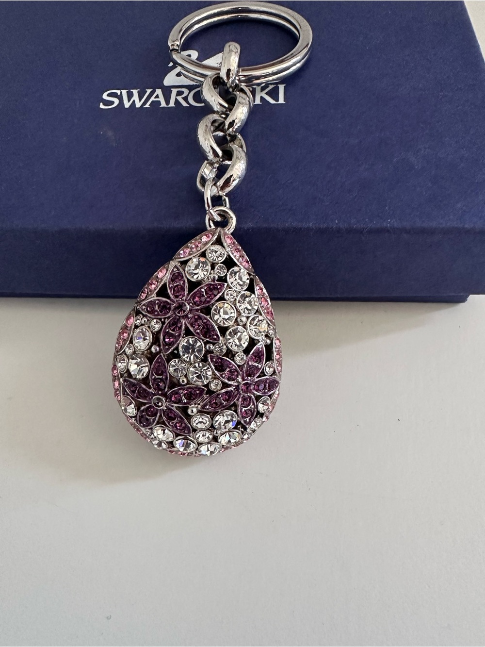 Swarovski Pink and Clear Teardrop Crystal Pendant Keyring